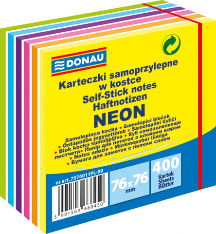 Samol.bloček Donau kostka 76x76mm 400l. neonové 6 barev